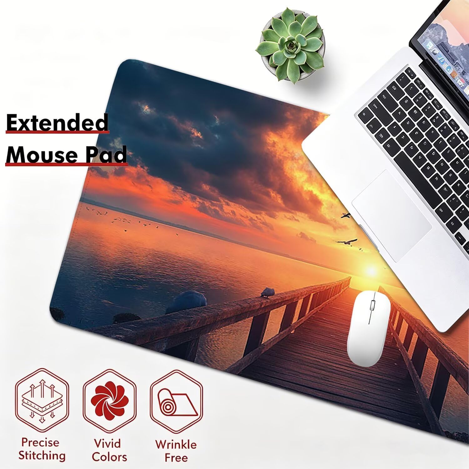Tappetino Mouse Gaming XXL, Mousepad 1200x600x4mm spiaggia Tramonto 0x0-197 | Tappetino Scrivania con Base in Gomma Antiscivolo Bordi Cuciti per Computer, PC, Migliora la Precisione e la Velocità