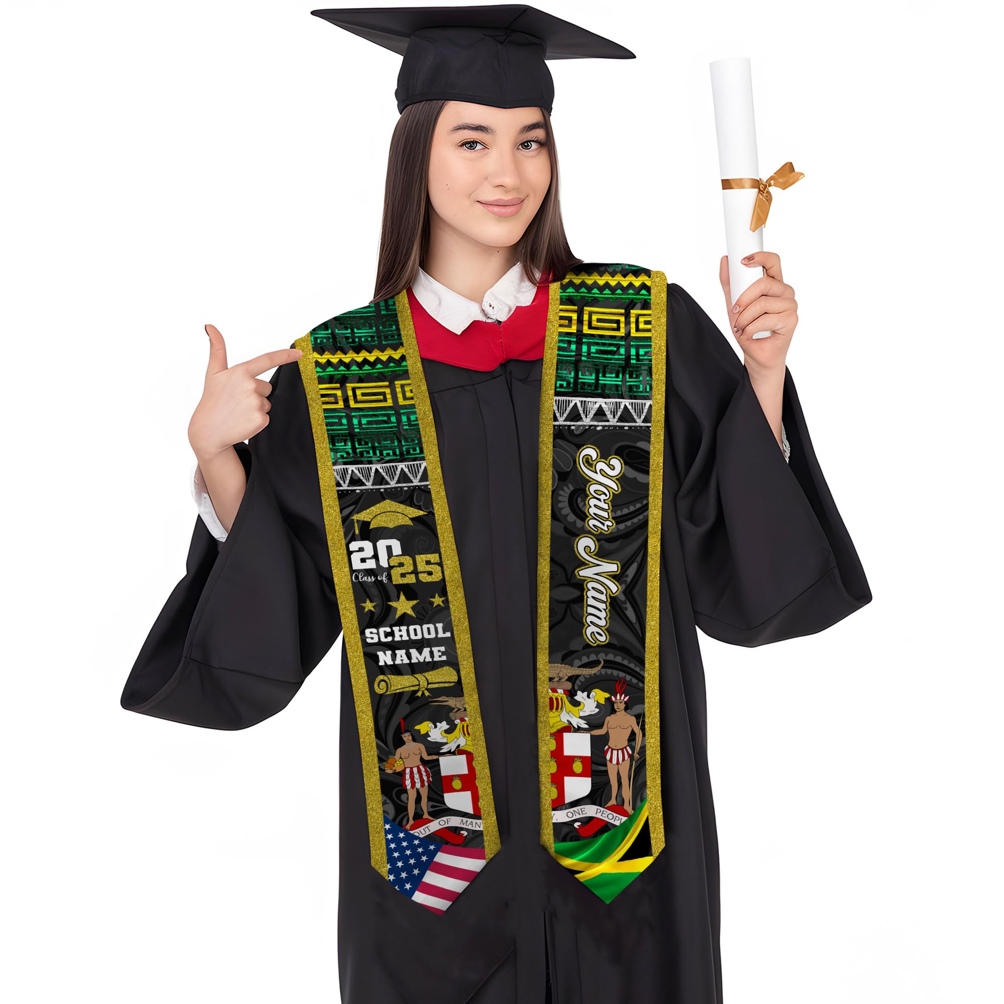 MonkeyVan Personalized Jamaican Graduation Sash 2025, Jamaica Flag Graduation Stole Sash Class Of 2025, Jamaican Stole Jmc 5