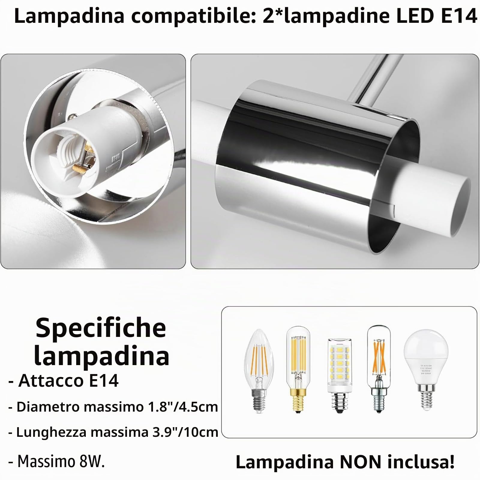 Alpinaluz Applique da Parete 2×E14 Vetro Metallo Cromato IP44 Doppia Luce | Braccio girevole per orientare le due luci in orizzontale o verticale: bagno, specchio, toeletta, corridoio, camera