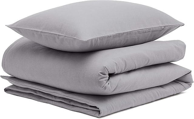 Amazon Basics Flannel Duvet Cover Set - 135 x 200 cm / 50 x 80 cm x 1, Grey