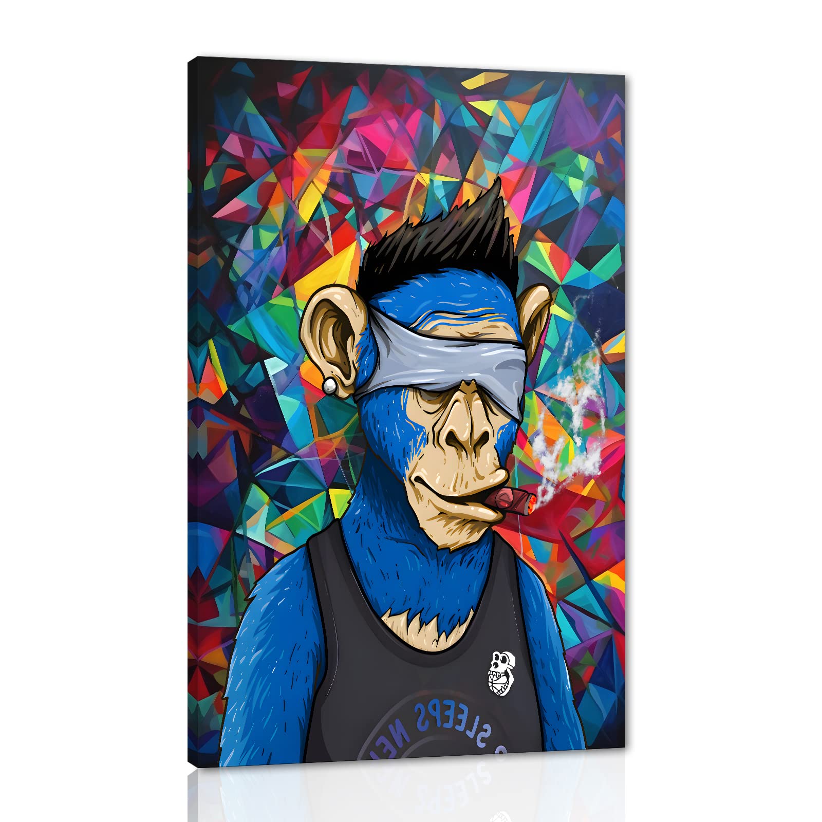 Amazon.com: 塗鴉牆藝術時尚猴子圖片牆壁裝飾NFT 風格海報塗鴉背景海報藍猴子吸煙雪茄畫畫布印刷品藝術木製裱框可懸掛- 28 x 44