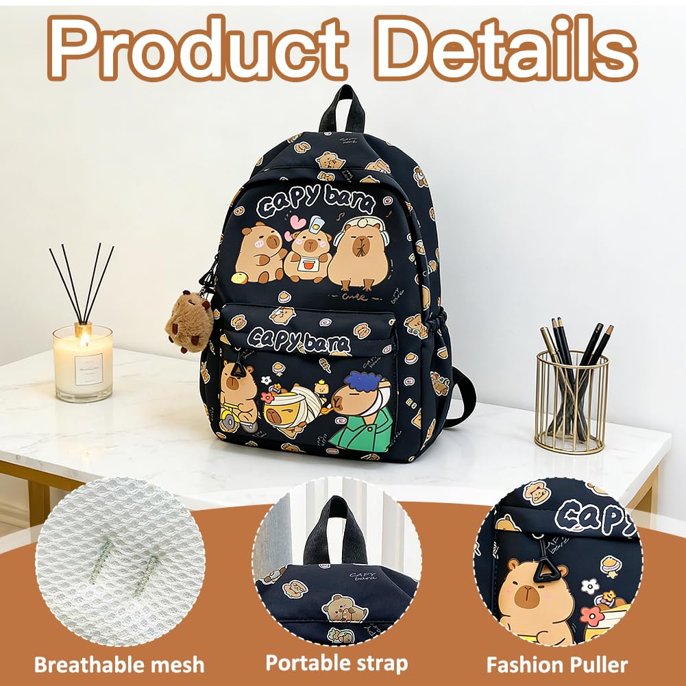 Capybara Sac à dos Set, Sac à dos enfant fille et petit sac isotherme repas avec lunch bag isotherme, adaptés à l'école, aux voyages, au travail et aux loisirs, un choix idéal pour adolescent violet