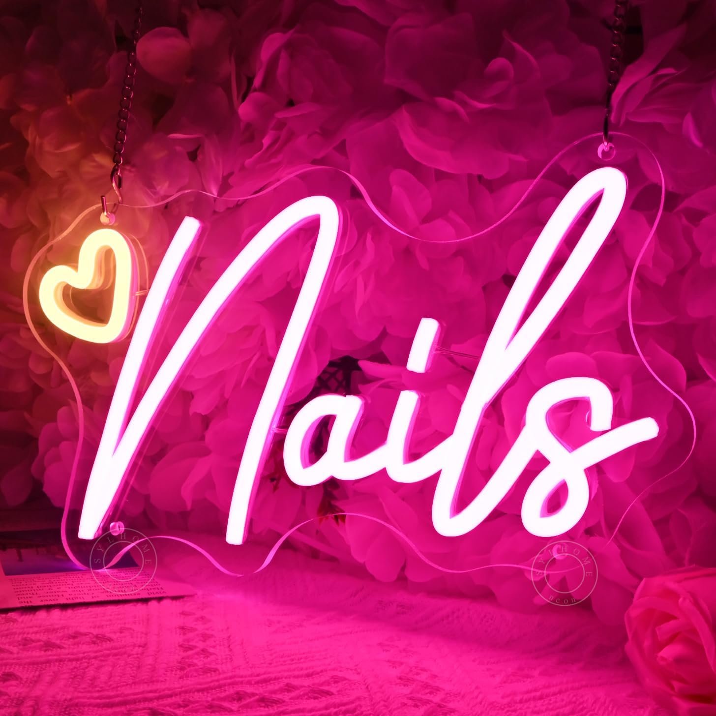 SYLHOME Led Neon Light Sign Nails With Heart Nail Studio Beauty Salon Business Makep Room Wall Sign Decor Birthday Party Backdrop 11.81" X 6.7" USB - Image 4