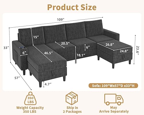 Miniatura 2 de Sofás seccionales inteligentes para sala de estar, sofá modular en forma de U  L de 6 asientos con luz RGB  carga, muebles modernos de sala de estar
