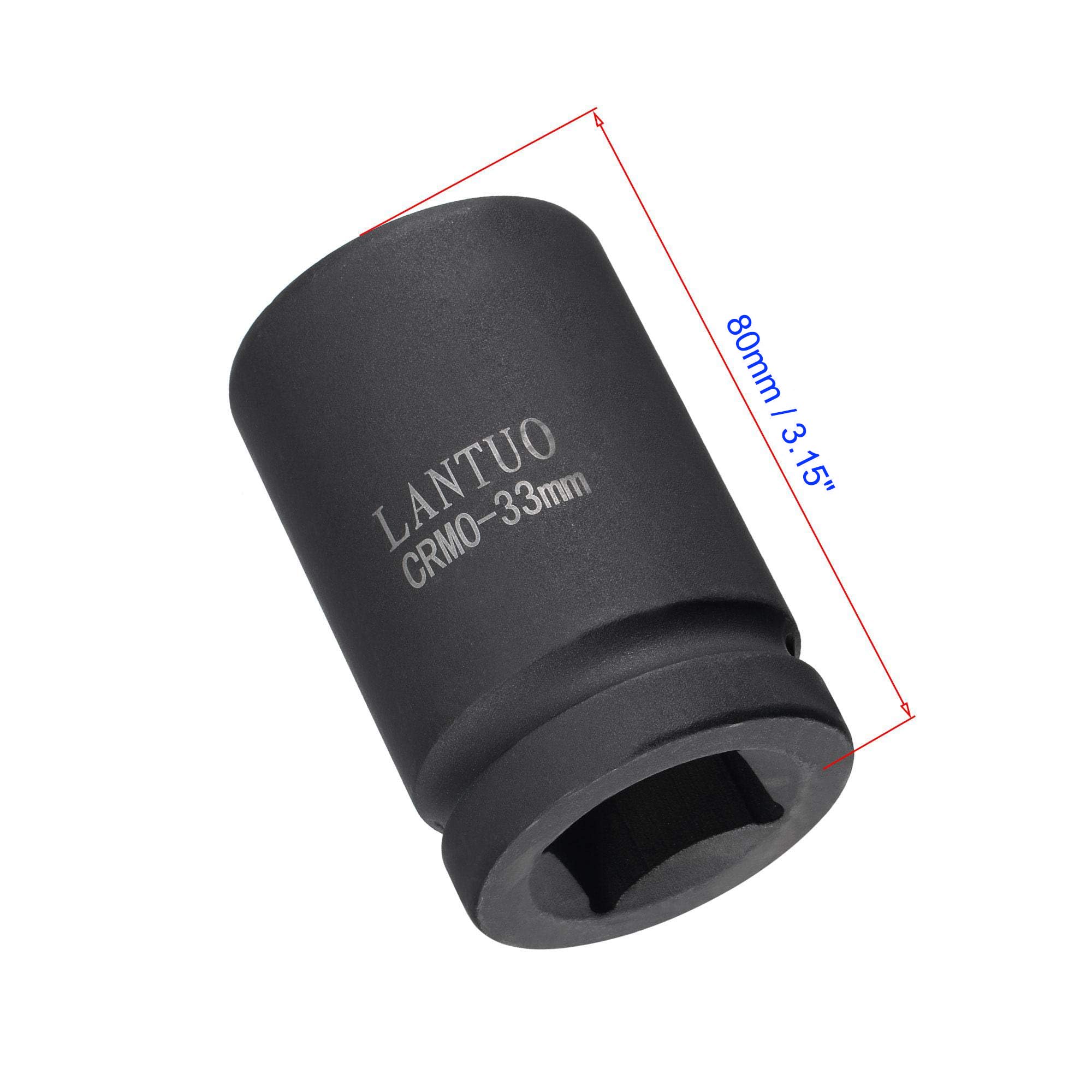MACHSWON 1 Inch Drive - 33mm Deep Impact Socket with 6 Point Design, Heat-Treated Cr-V Steel 80mm Length, Metric Sizes - Image 2