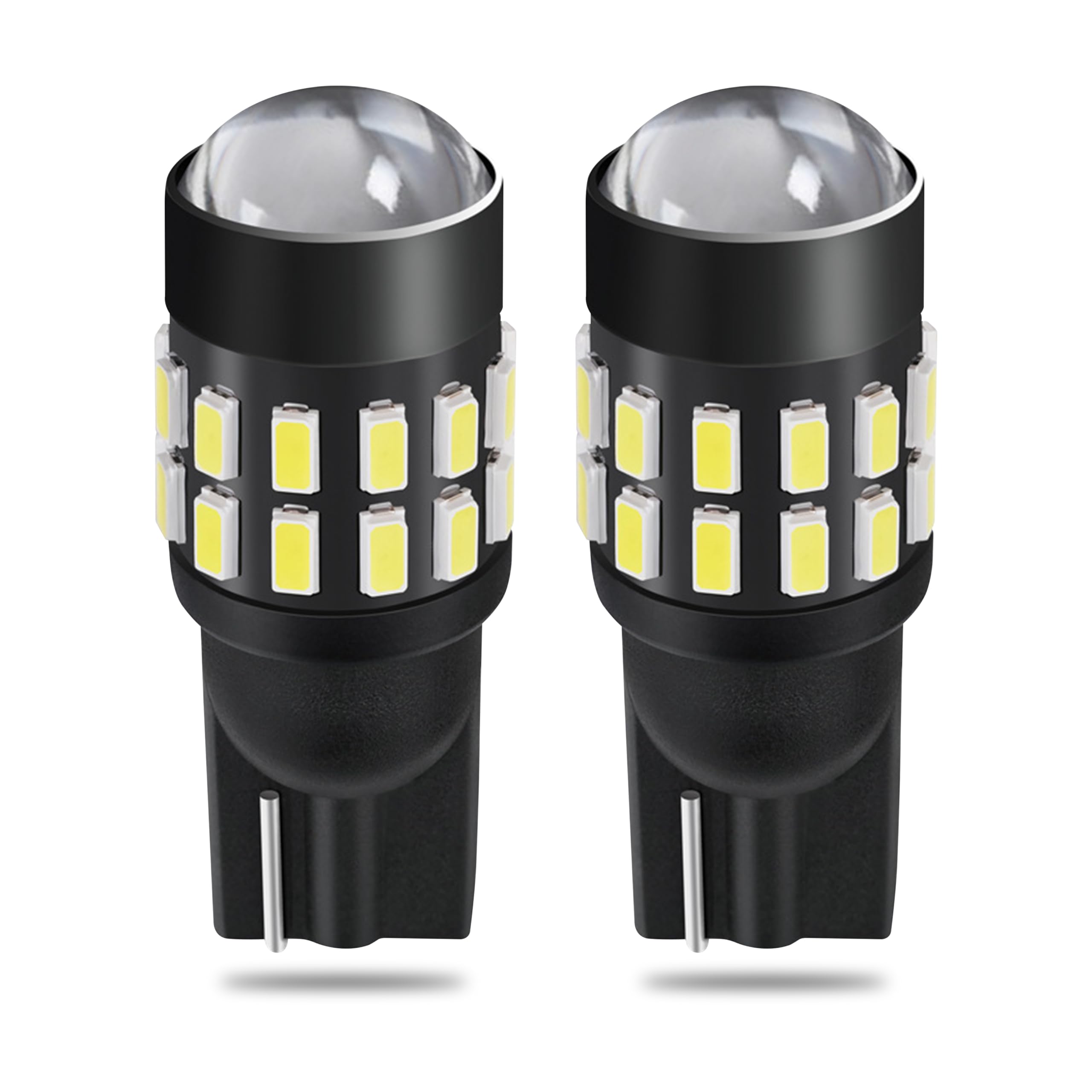 QAUBEN 194 LED Bulb Projector Lens 175 168 2825 W5W T10 Wedge 3014 SMD Lights Car Side Marker Interior Map Dome Trunk Parking Courtesy Lights 6000K White 12V-24V (Pack of 2)