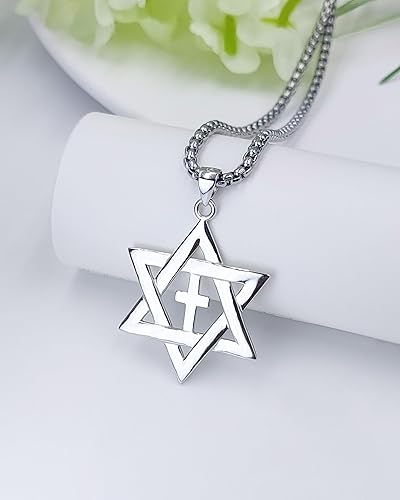 Miniatura 4 de Wasee Collar de estrella de David para hombre, plata de ley 925, estrella de David, colgante de estrella judía, joyería judía para hombre, longitud