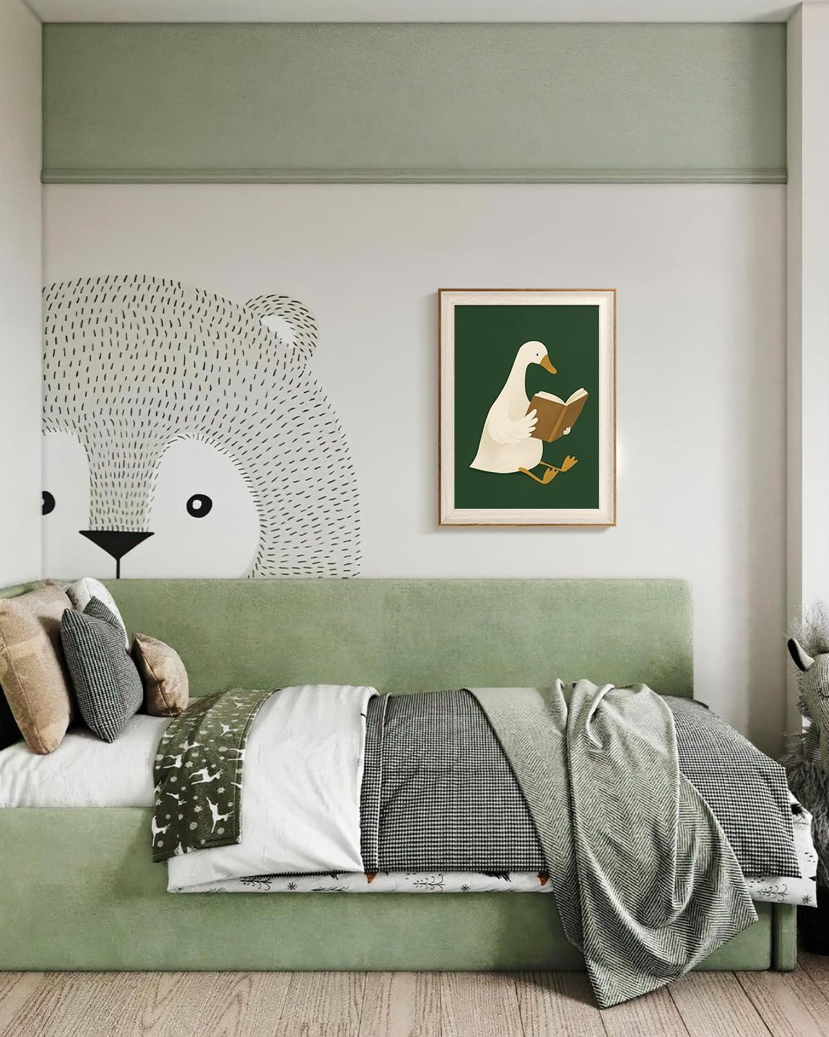 VIYYIEA Framed Reading Goose Wall Art, Rustic Goose Canvas for Library Office Nursery, Cozy Cottagecore Aesthetic, Great Gift for Book or Goose Lover, 12x16 Inch