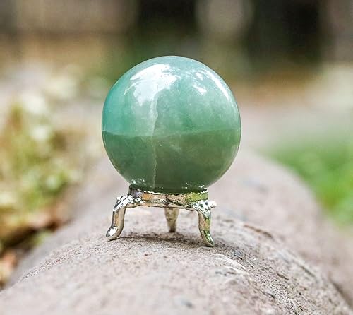 Miniatura 3 de Crocon Esfera de cristal de jade verde con soporte, esfera de piedra curativa, escultura para meditación Fengshui, adivinación, decoración del