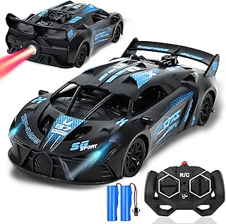 Joellfuner Remote Controlled Racing Car Children, 2.4G RC Car Toy with Remote Control, 1:18 Remote Controlled Car with Spray Function and LED Light, Gifts for 3+ Children Boys Girls Toy (Blue)