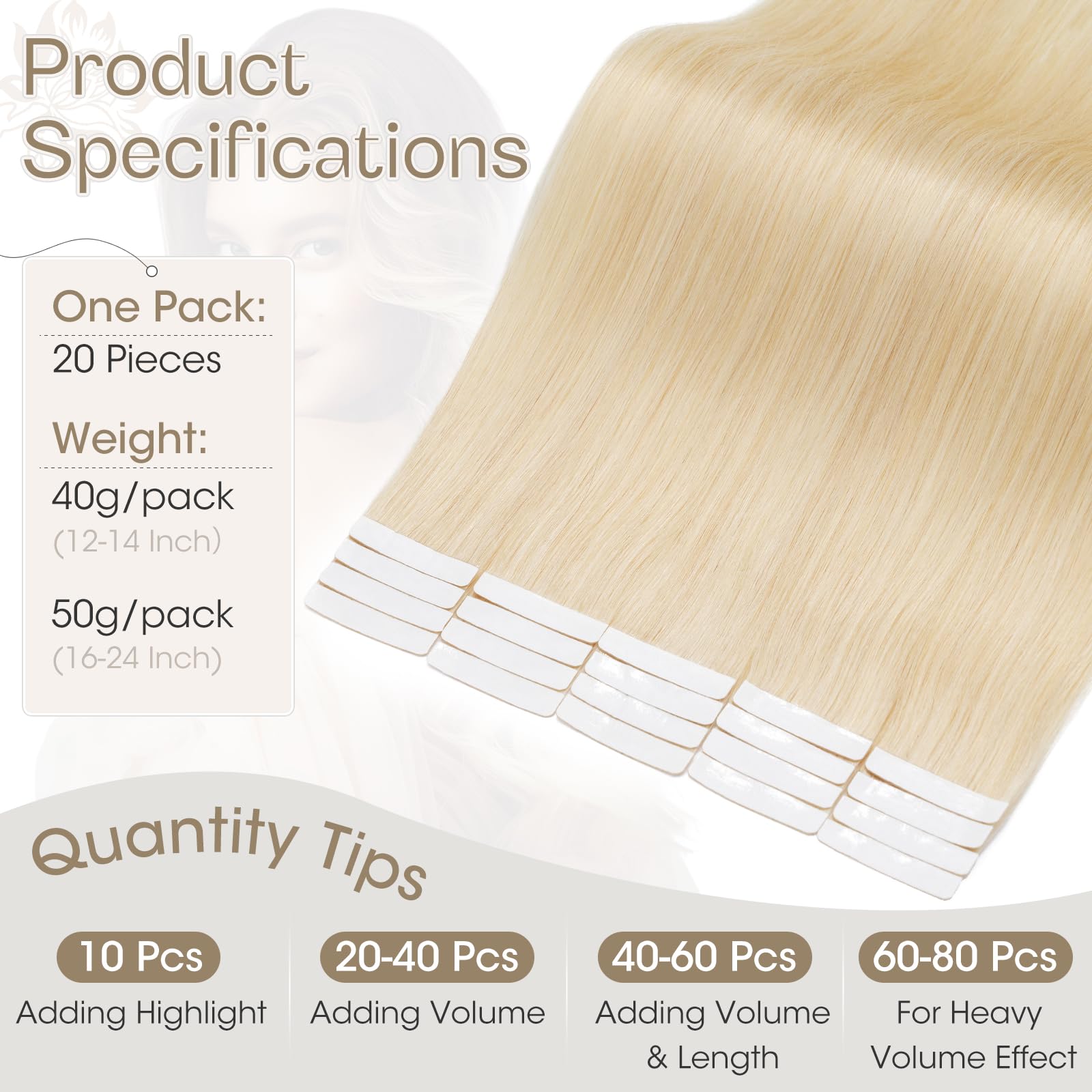 Elailite Tape in Hair Extensions Real Human Hair 20 Pcs 40g - Image 4