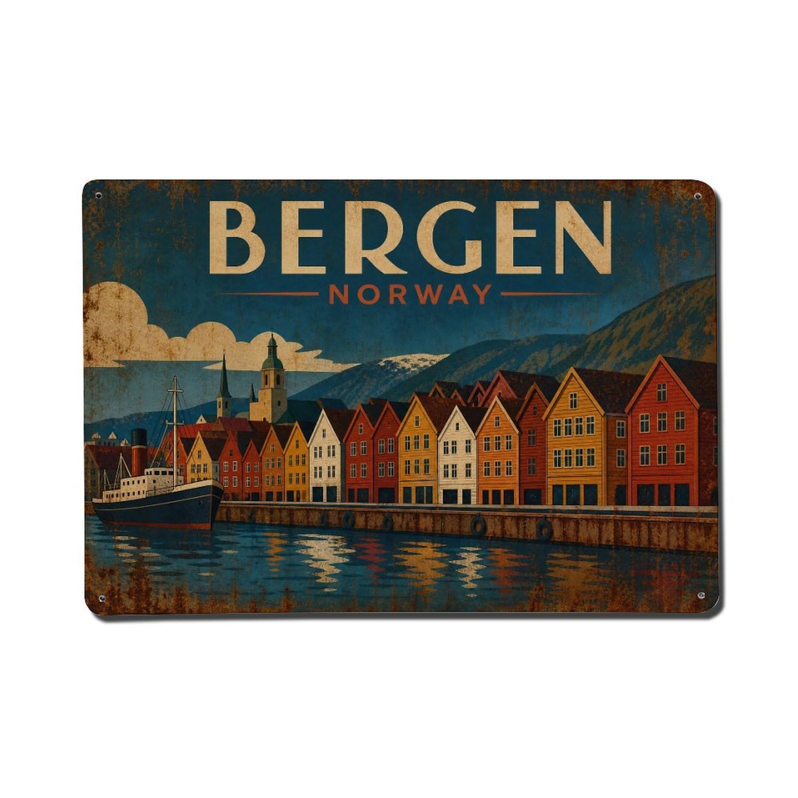 Travel Retro Norway Bergen Metal Tin Sign