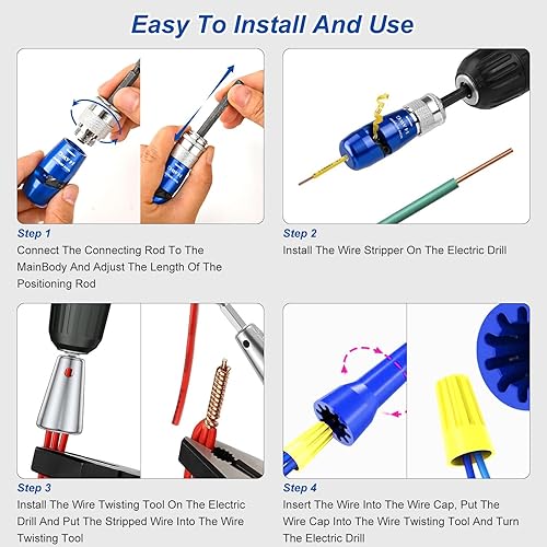 Miniatura 4 de 7 piezas de herramienta de alambre para taladro, pelacables YIHANGYE para taladro, para pelacables eléctricos de calibre 10-12-14, tornador de