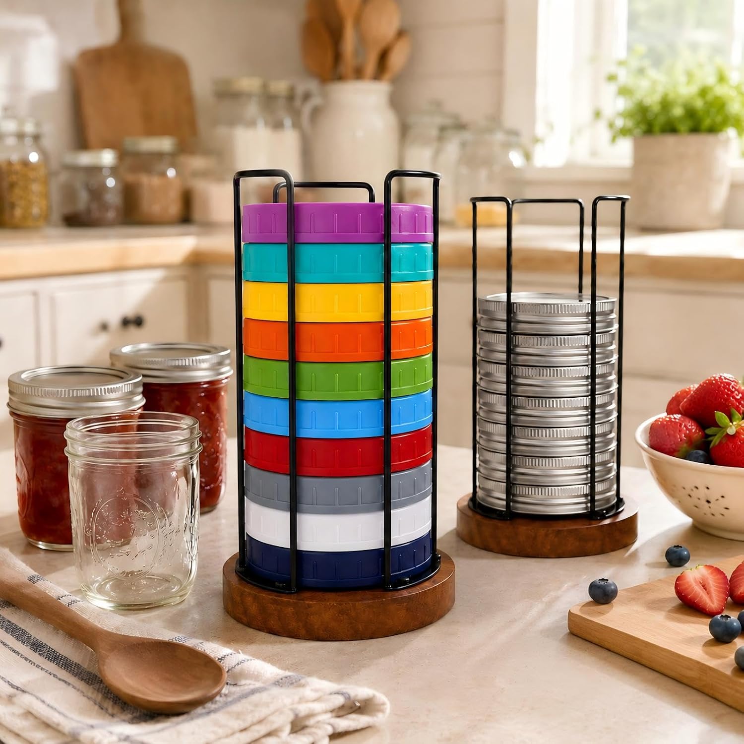 2 Pack Mason Jar Lid Organizer, Adjustable Cup Lid Holder for Cabinet & Countertop, Detachable Lid Storage Rack for Stanley, YETI, Simple Modern and Water Bottle Lids image 4