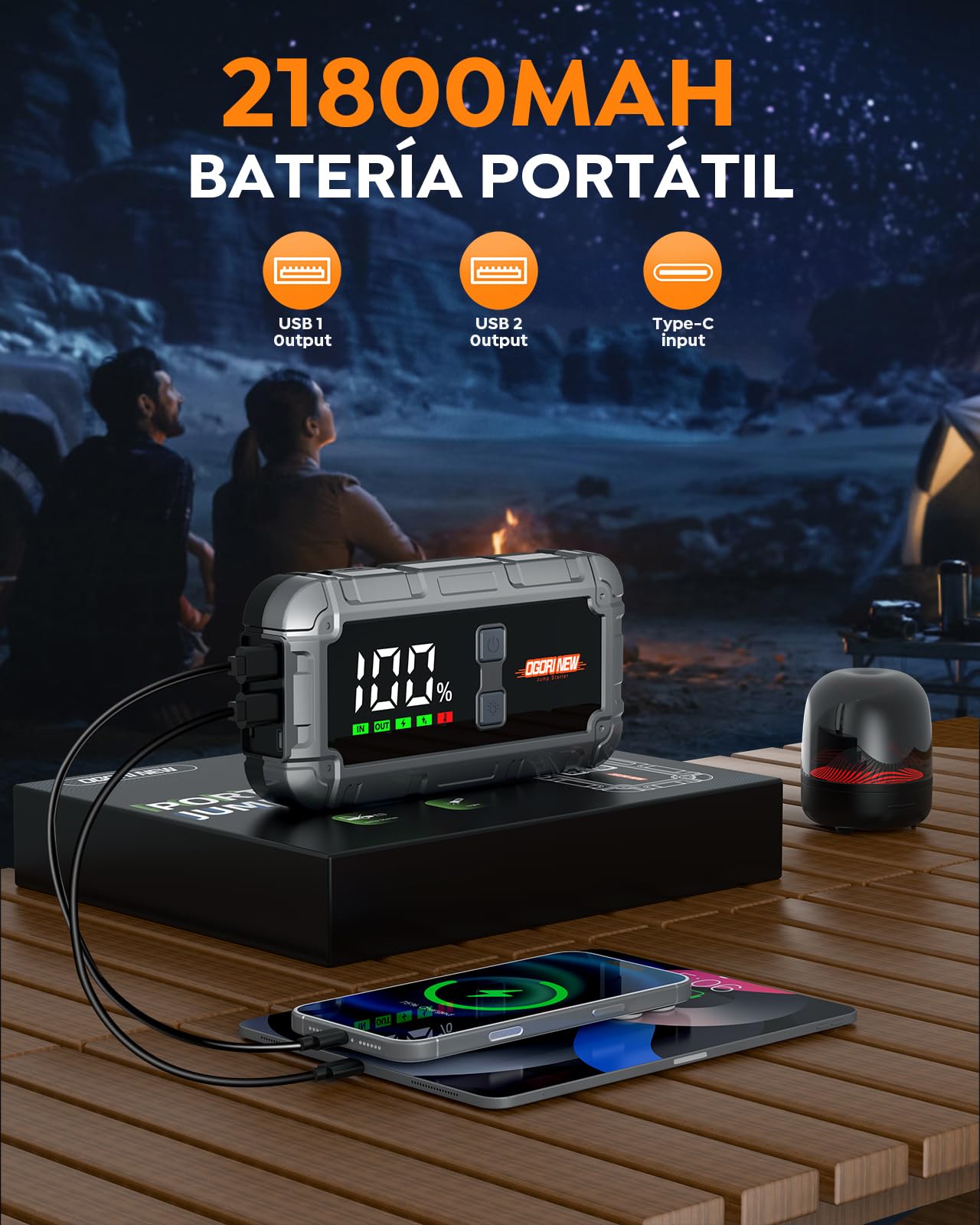 Arrancador de Coche, 7000A Arrancador de Baterias de Coche,12V Arrancador de Coches Portatil para 10L Gas o 8L Diesel,Jump Starter con Pantalla LCD y Linterna LED de 3 Modos