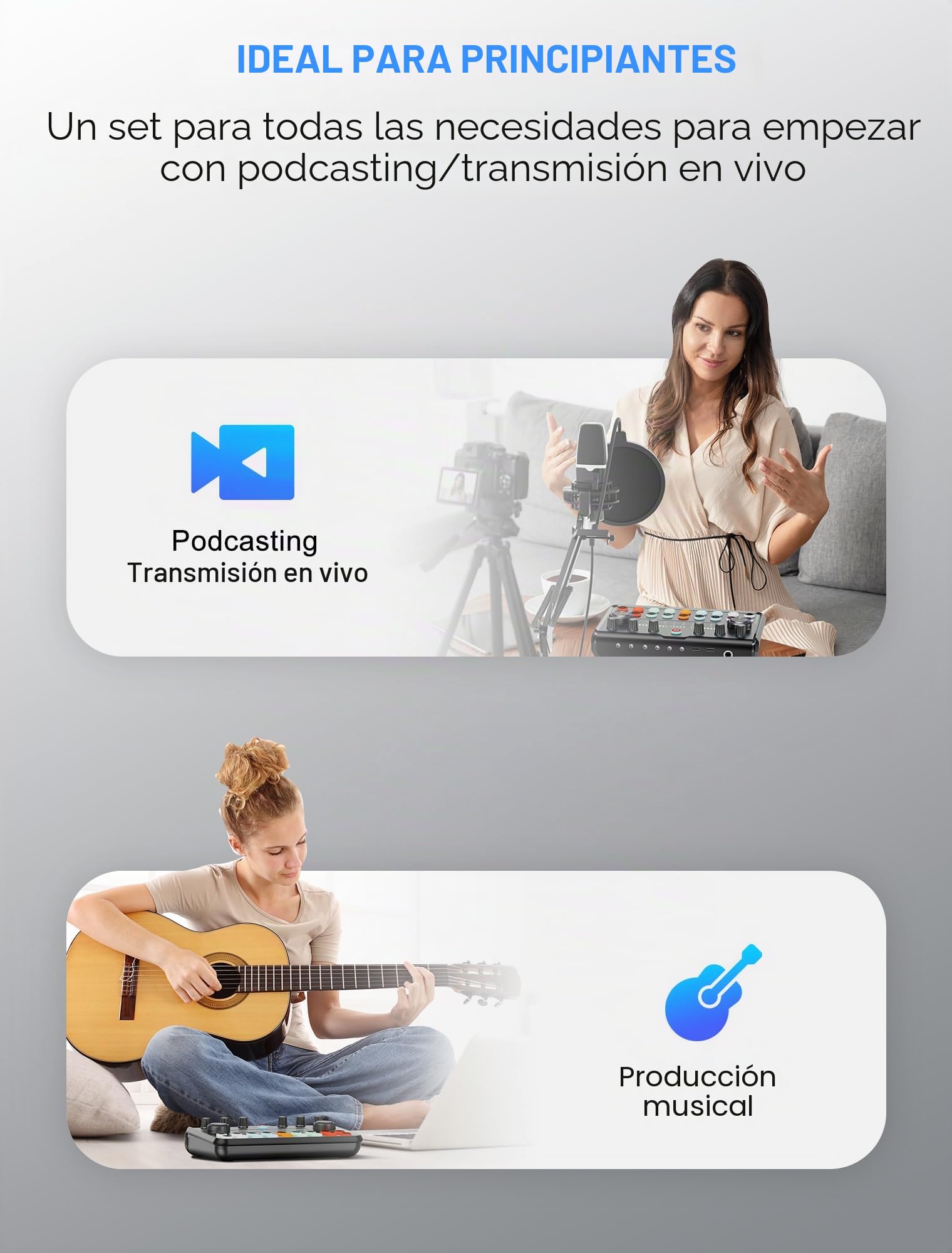 SINWE Set Todo en Uno para Podcast Pro • Mezclador de estudio con micrófono de condensador • Audiobox Plug & Play para PC y smartphone • Perfecto para streaming, gaming, YouTube (Incluye tarjeta de