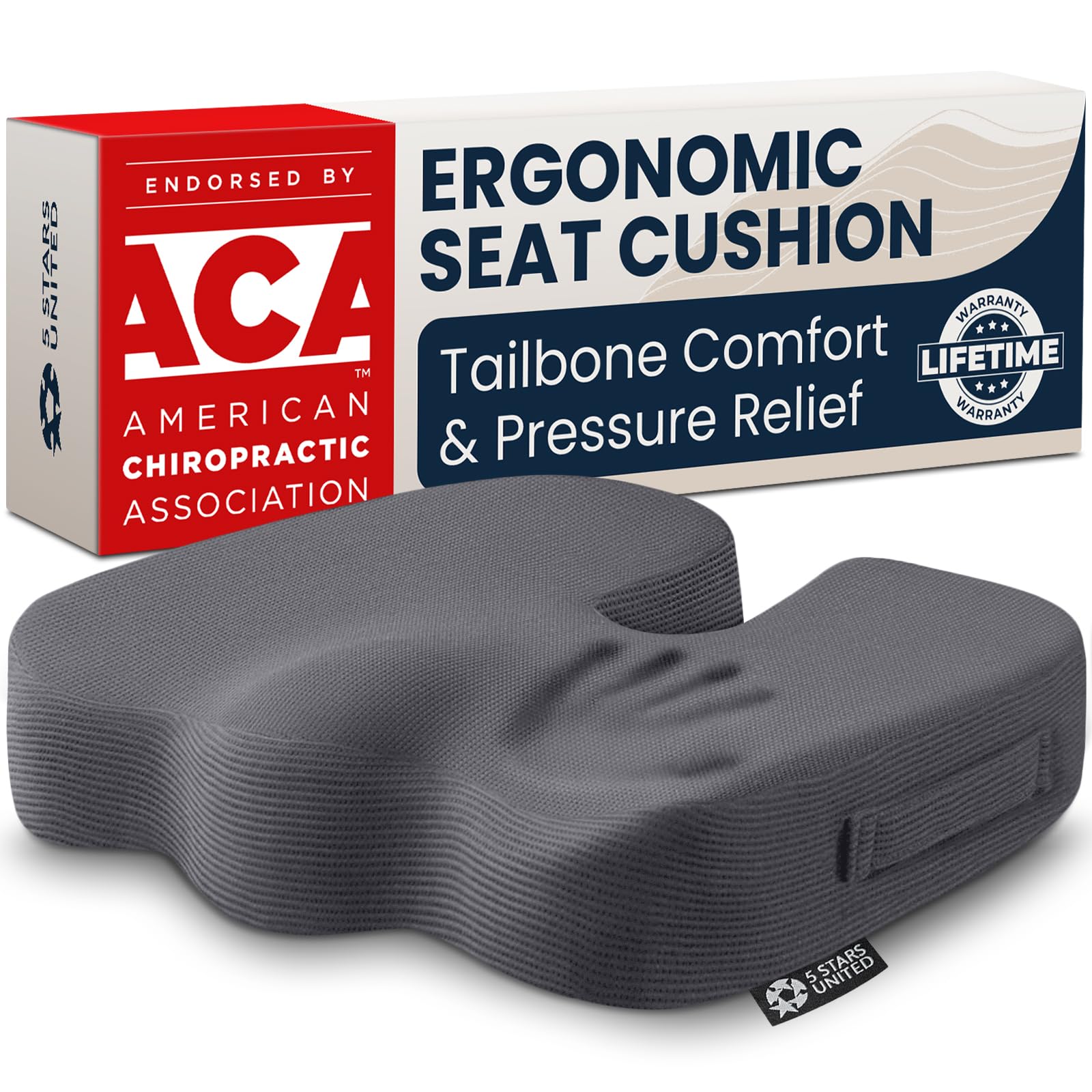 Photo 1 of 5 STARS UNITED Memory Foam Seat Cushion - Ergonomic Pad for Tailbone Pain Relief