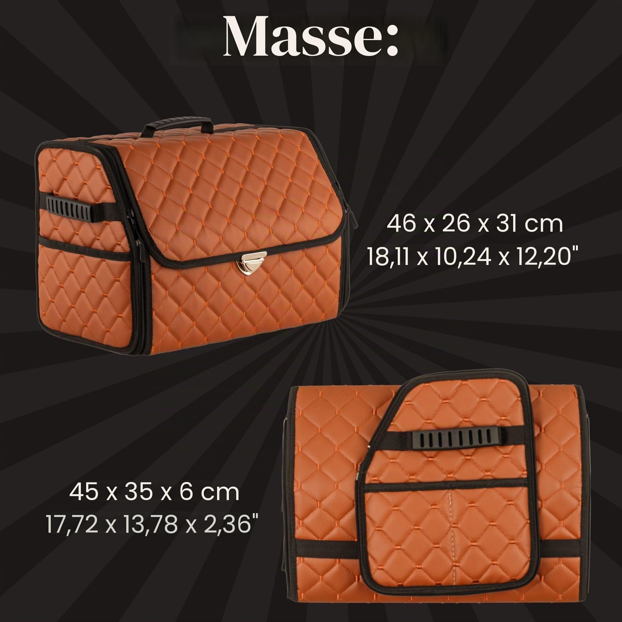 Kofferraum-Organizer aus Leder mit Deckel, faltbarer Auto-Organizer, Trennwand und Kofferraumaufbewahrung mit Taschen, Kofferraum-Organizer, rutschfestes Design (Braun-Schwarz)