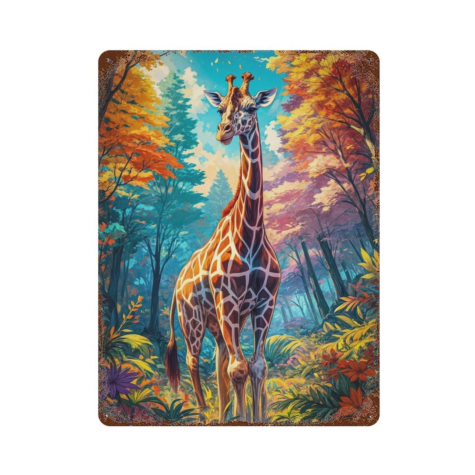 Vintage Rust Metal Sign Giraffe in Nature 15.7"x11.8", Novelty Wall Decor for Garage, Bar And Workshop Decor