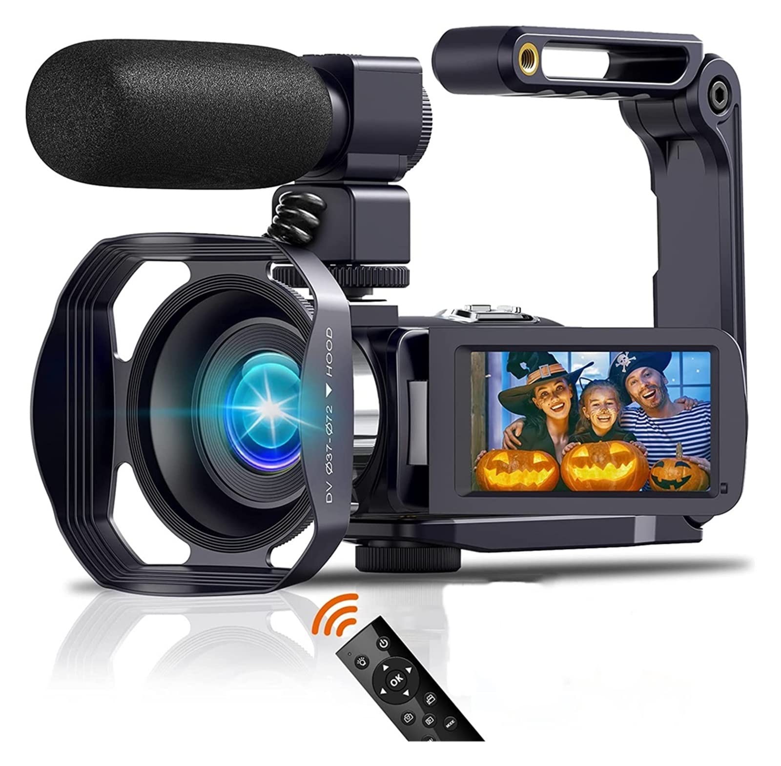 Caméra vidéo Caméscope Caméscope Professionnel 4K caméra vidéo numérique for Le Streaming Vlog enregistreur 18X stabilisateur de Webcam en accéléré(16G SD Card,Blauw)