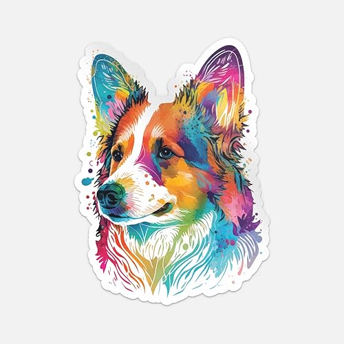 Calcomanía colorida para parachoques de cabeza de perro Corgi | Decoración de automóvil, computadora portátil, botella de agua, pared, calcomanía de