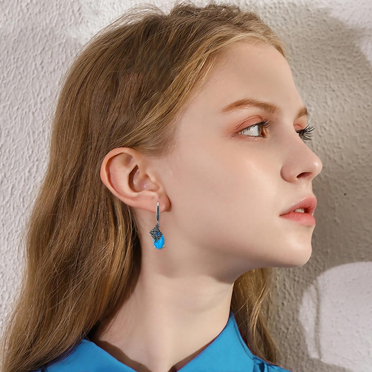 Sterling Silver Dangle Turquoise Earrings For Women Bohemian Turquoise Celtic Drop Sun Earrings Gemstone Drop Jewelry Teardrop Earrings for her - Image 2