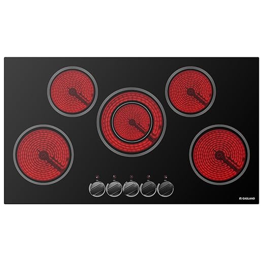 GASLAND 36 Inch Electric Cooktop, 8200W Drop-in Radiant Glass Stove Top CH90BS with 5 Burners, 220-240V Ceramic Electric Stovetop, 7 Power Levels, Mechanical Knob Control, Hot Warning, Hard Wire