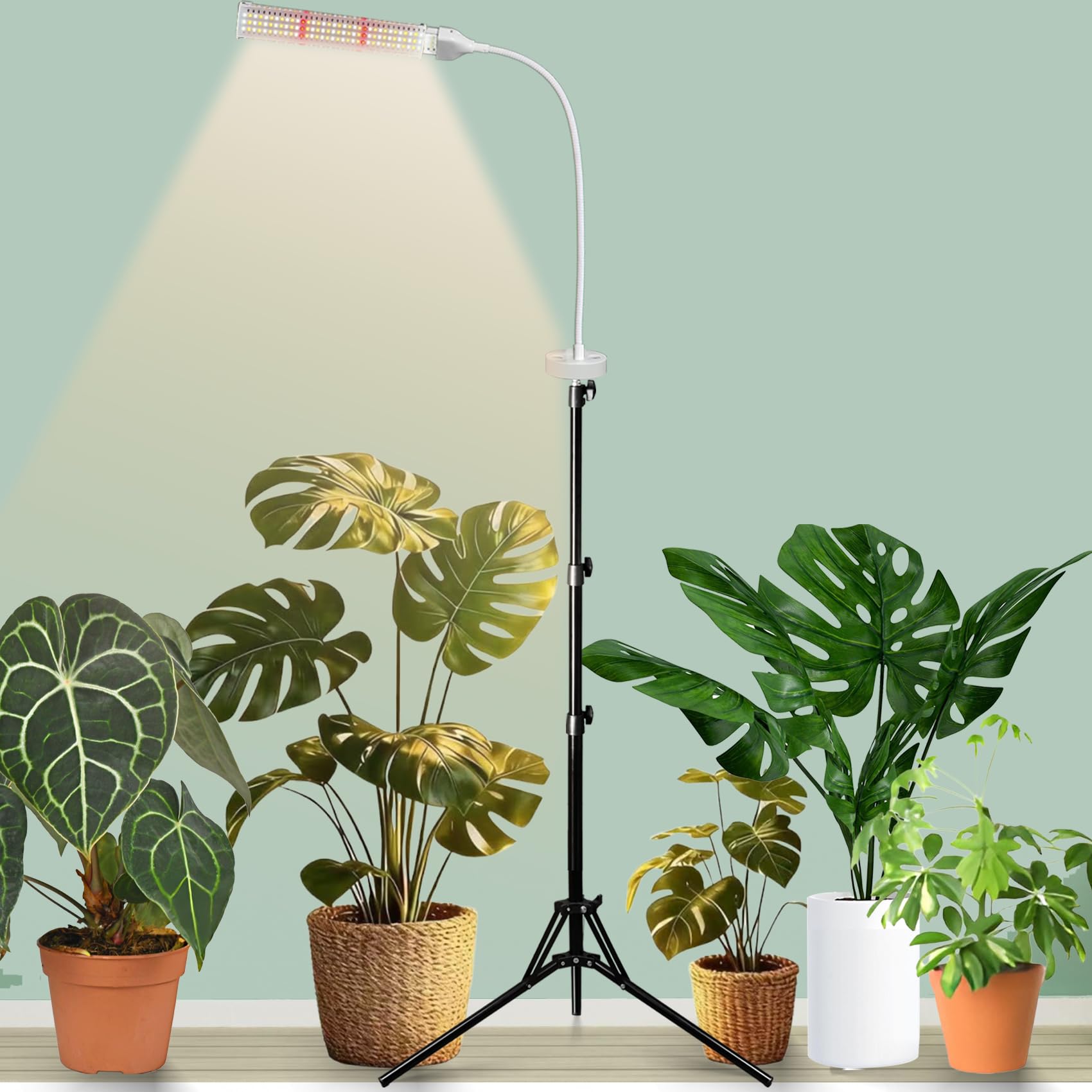 Secefeao Pflanzenlampen LED Vollspektrum mit Ständer – 1 Köpfe 105 LEDs (5x mehr), 660nm Rotlicht für Blüte & Frucht, Timer & Dimmer, höhenverstellbares Aluminium – Pflanzen LED Wachstumslampe