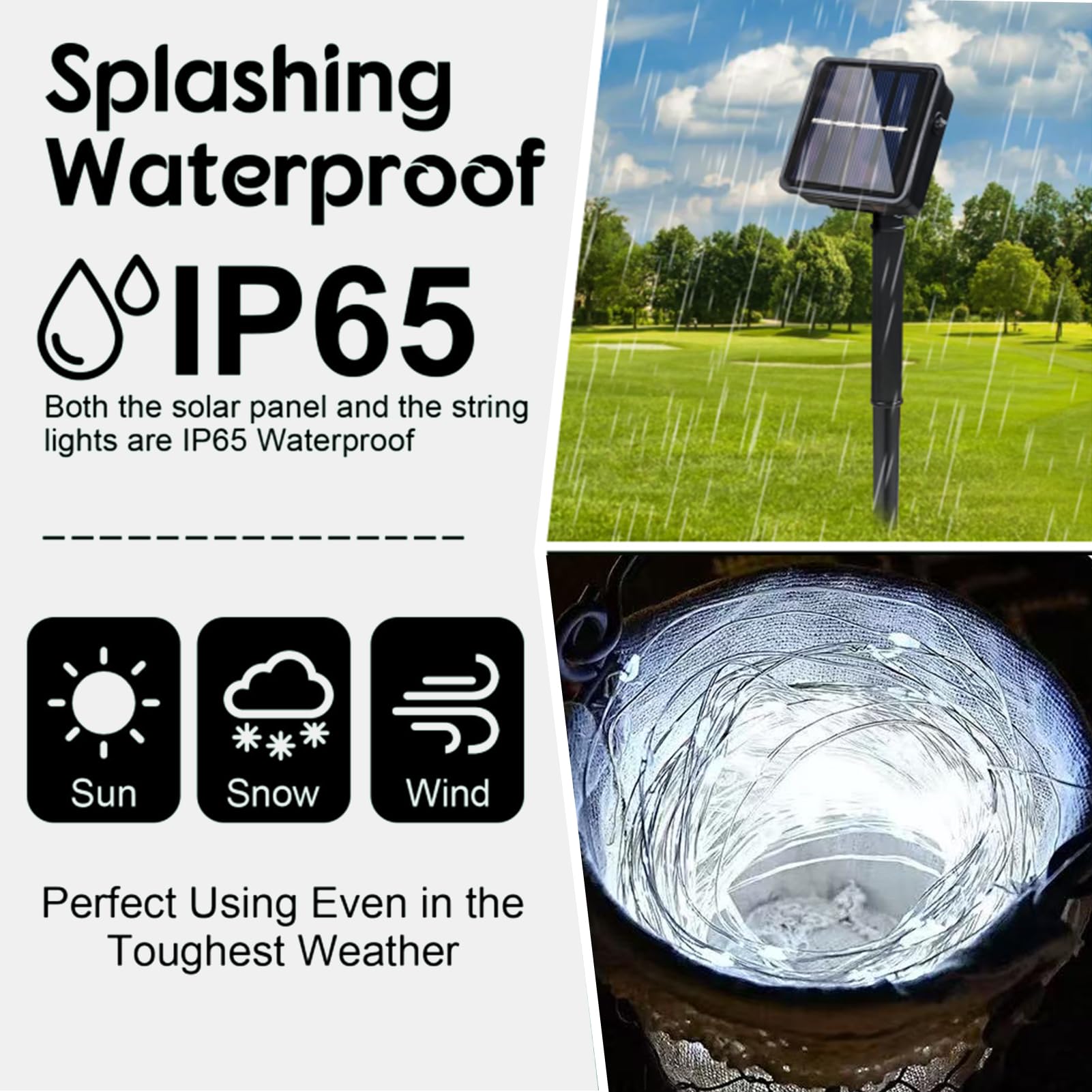 4 Stück solarbetriebene Kupferdraht-Lichterkette für den Außenbereich, insgesamt 400 LEDs, wasserdicht, 8 Modi, Lichterkette für Garten, Terrasse, Party, Hof, Weihnachten (weiß)