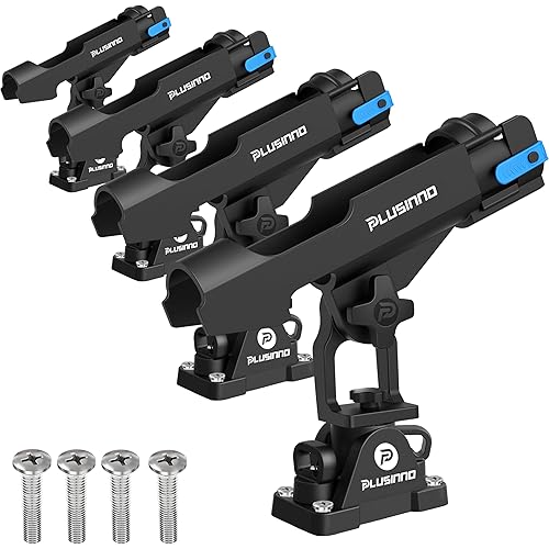 PLUSINNO 2 in 1 Fishing Rod Holders for Boat, Kayak Fishing Rod Holder, Fishing Pole Holders for Track Mount / Deck Mount, Fishing Gear with Fishing Rod Protective Strap, Fishing Accessories & Gifts
