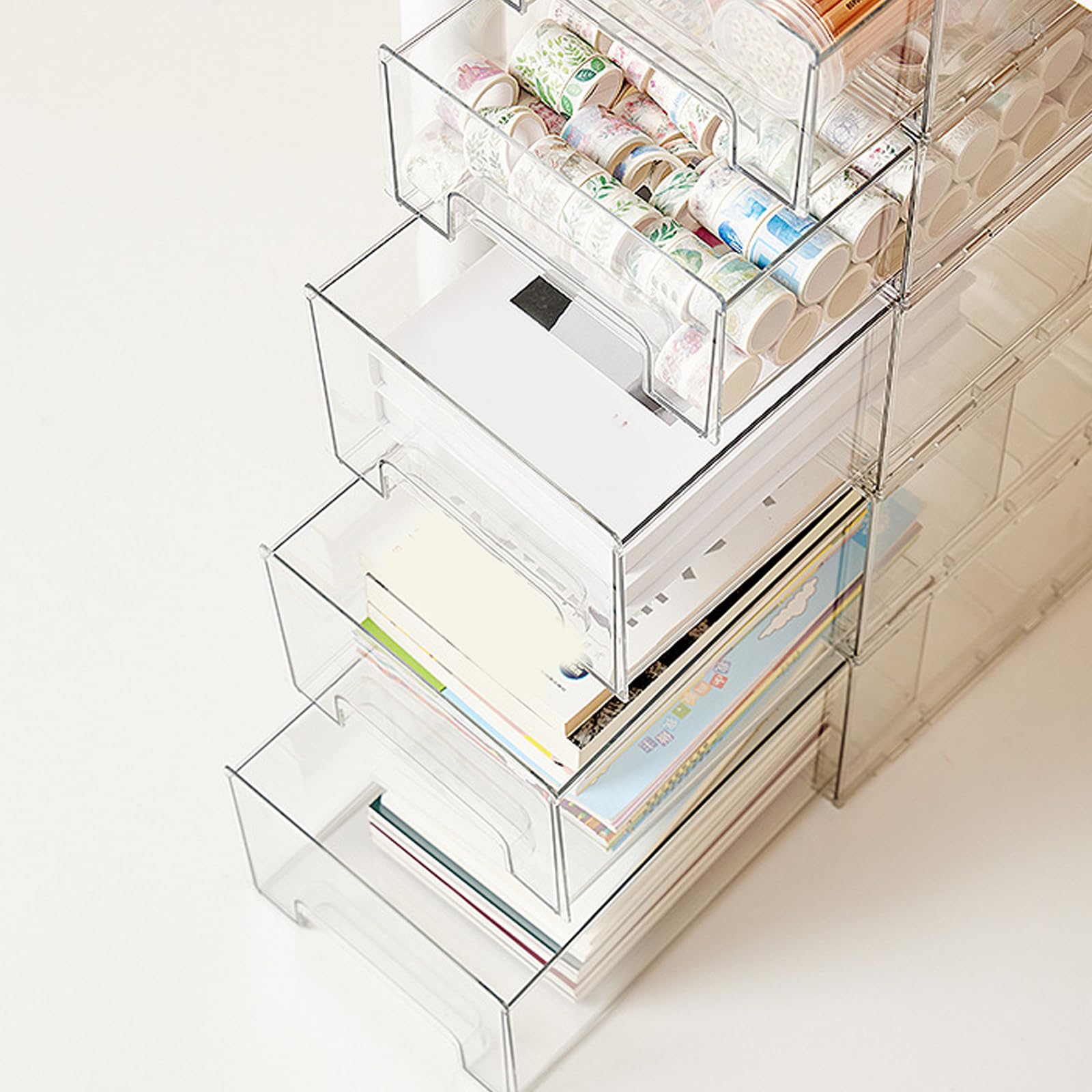 Organizzatori per cassetti impilabili in plastica Trasparente per Accessori per Trucco, Articoli cancelleria e Articoli per la casa