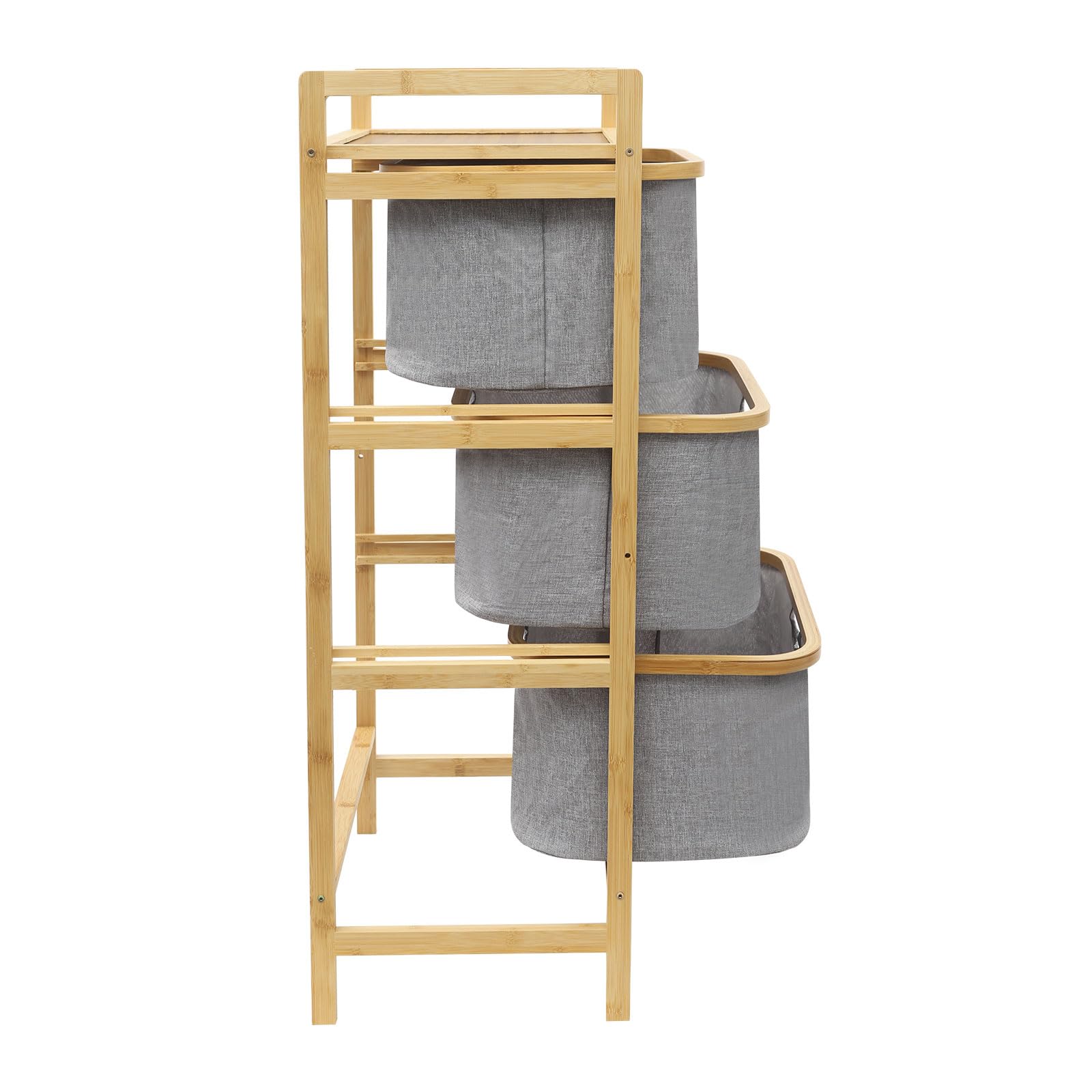 Étagère en bambou - Panier à linge à 3 compartiments - Panier à linge vertical - 44 x 33 x 96 cm - Organiseur de linge avec paniers à linge - Pour salle de bain et chambre à coucher