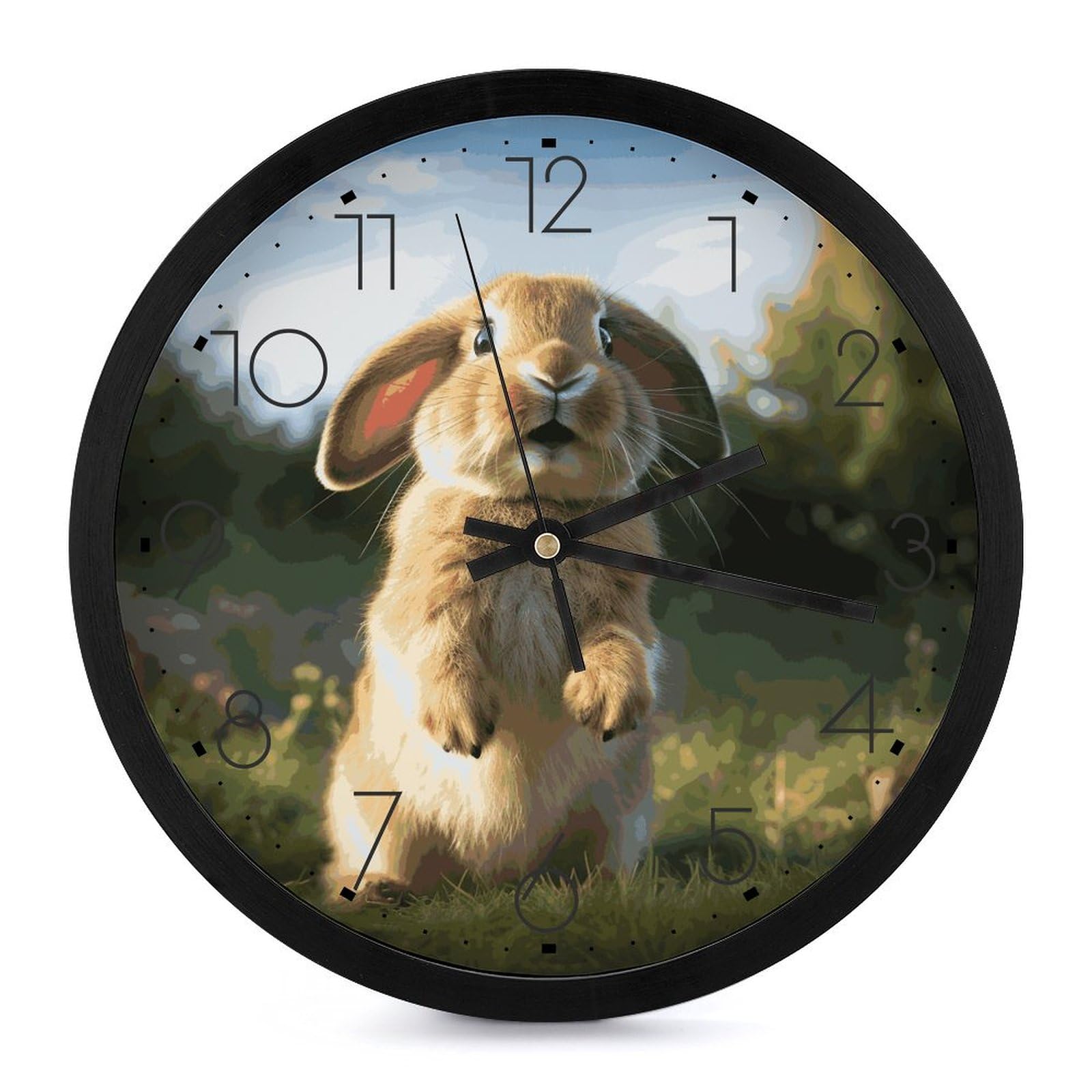 Horloge murale ronde 25,4 cm animée lapin pour décoration de chambre et bureau à pile