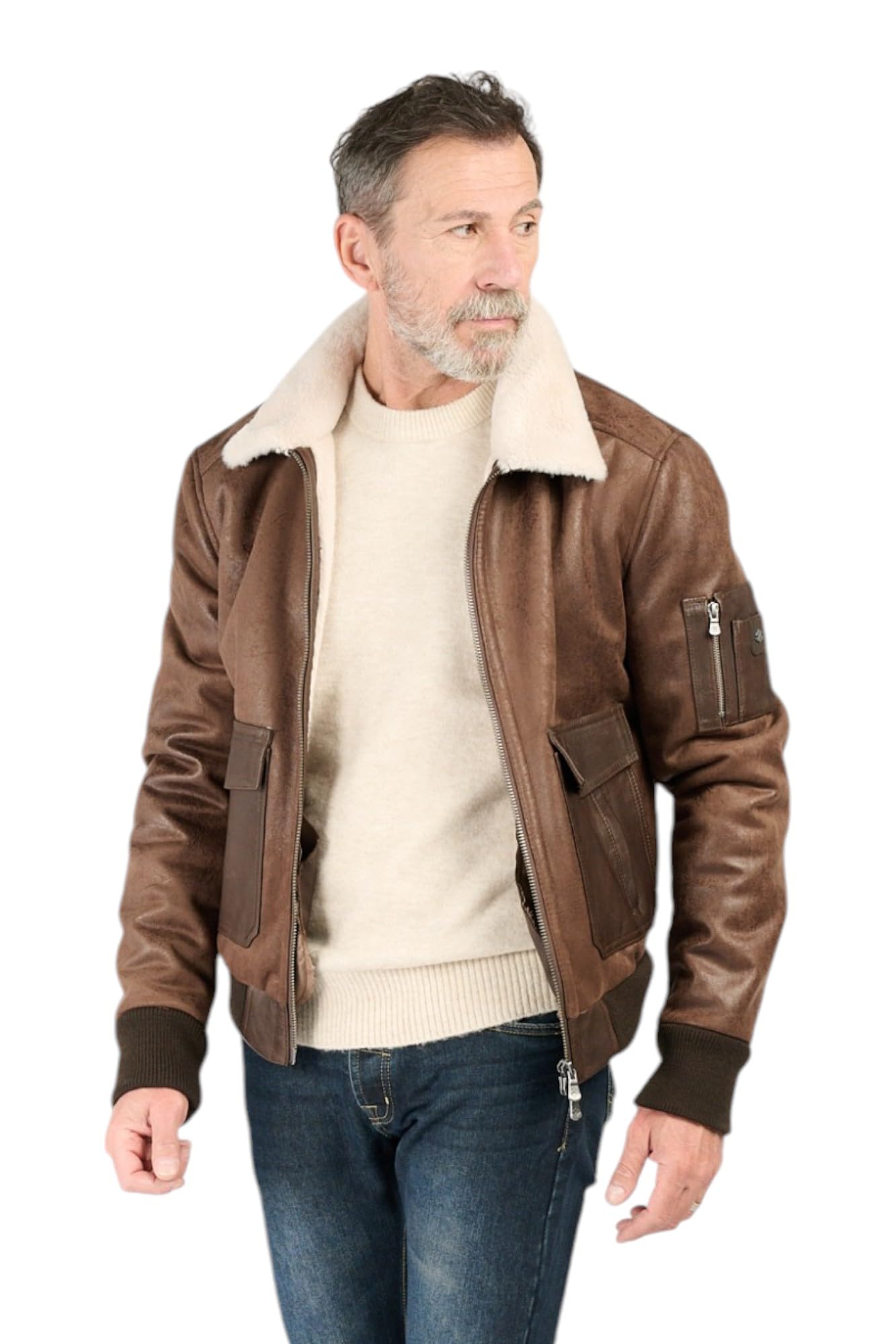 BARONE Giacca invernale in pelle e alcantara, giubbotto invernale uomo aviatore style shearling, bomber in pelle MADE IN ITALY