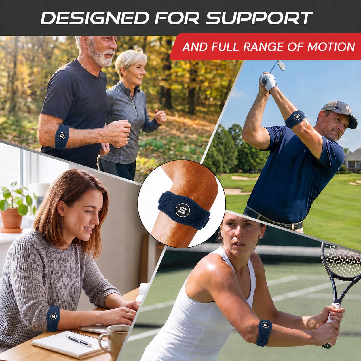 Sleeve Stars - Correa de soporte para codo de tenis, soporte de codo de golfista para hombres y mujeres, cierre de epicondilitis, banda de brazo contrafuerte para alivio y apoyo de tendinitis, con 3