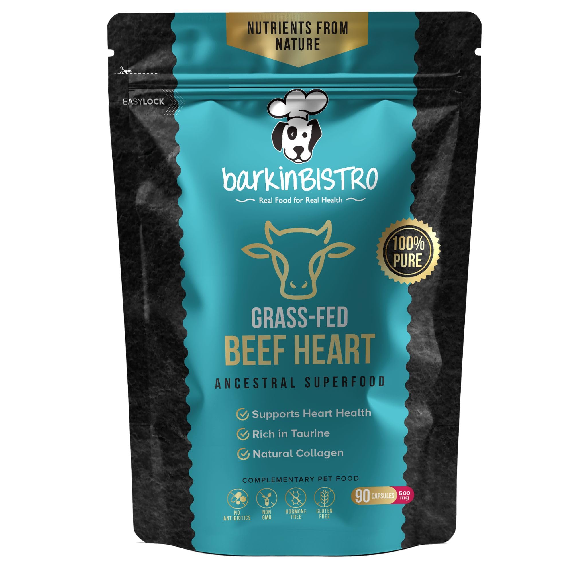 barkinBISTRO Grass-Fed Beef Heart Capsules for Dogs & Cats | 100% Pure Freeze-Dried Beef Heart | 90 Capsules | Rich in Taurine, Iron, B Vitamins & Natural Collagen