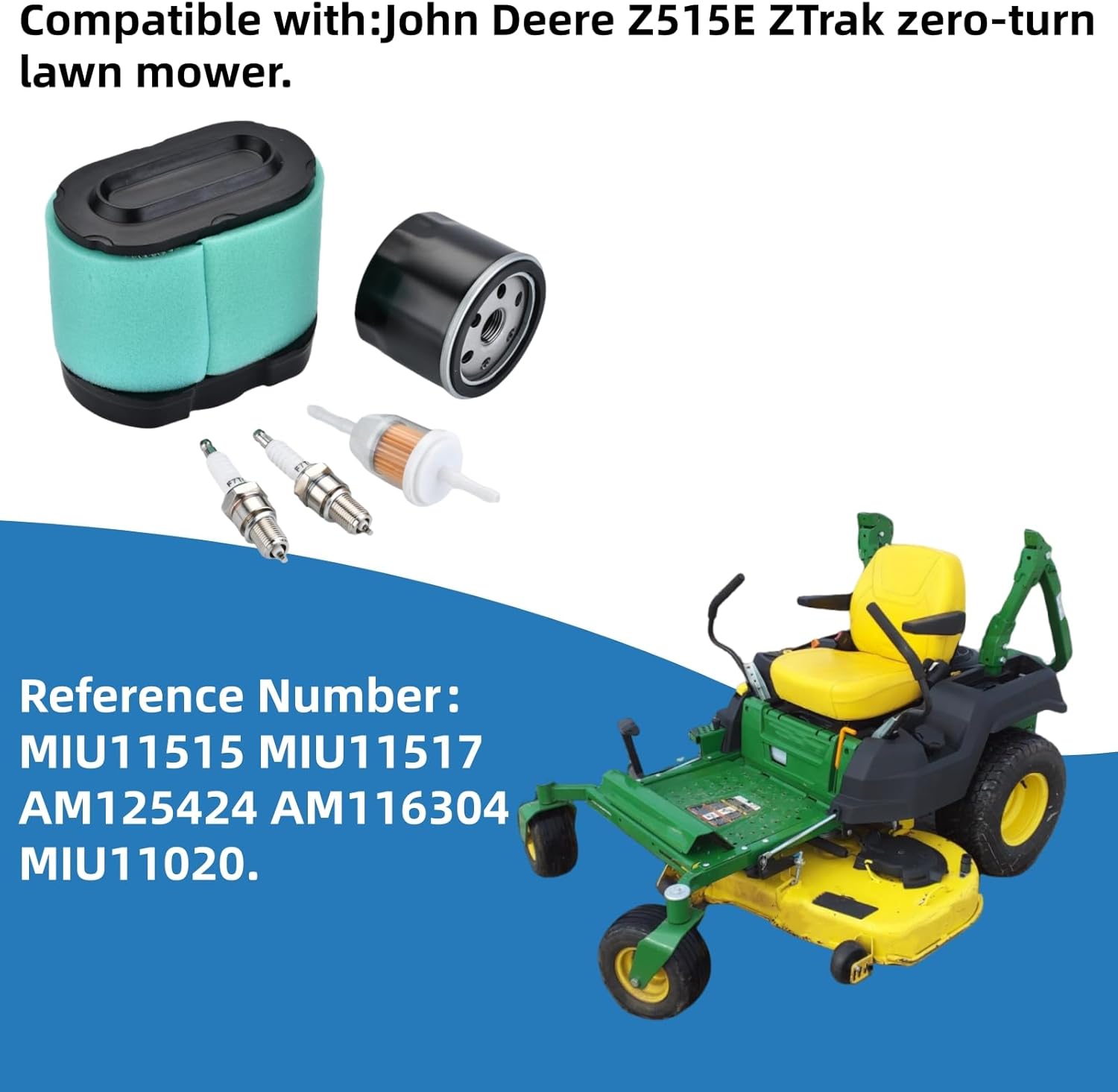 MIU11515 MIU11517 Maintenance Filter Kit Compatible with John Deere Z515E ZTrak Zero-Turn Mower Repalces AM125424 AM116304 MIU11020