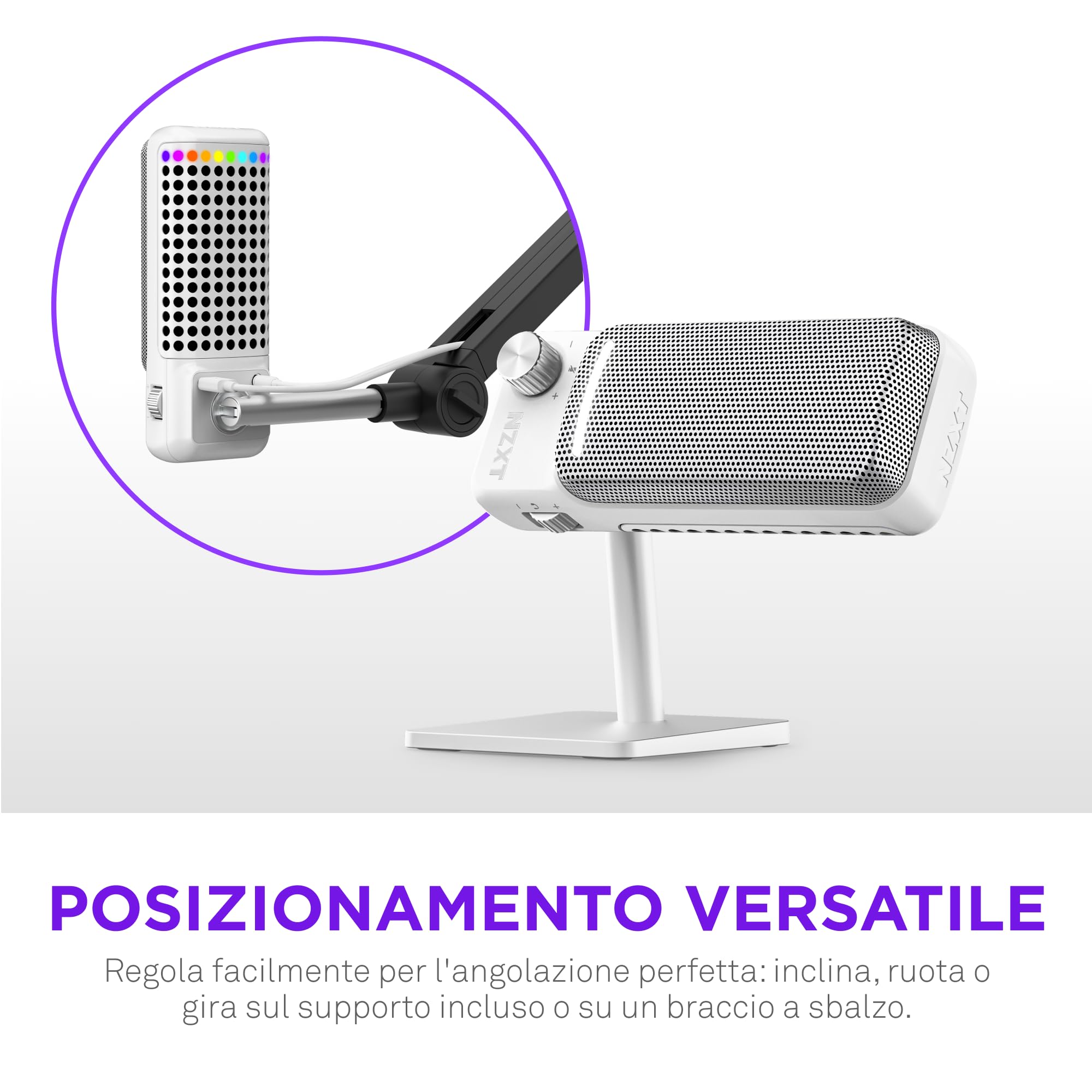 NZXT Capsule Elite - Microfono USB a condensatore professionale per Gaming, Streaming, Podcast e Registrazione - Audio di qualità studio – Sistema di posizionamento regolabile - Software DTS - Bianco