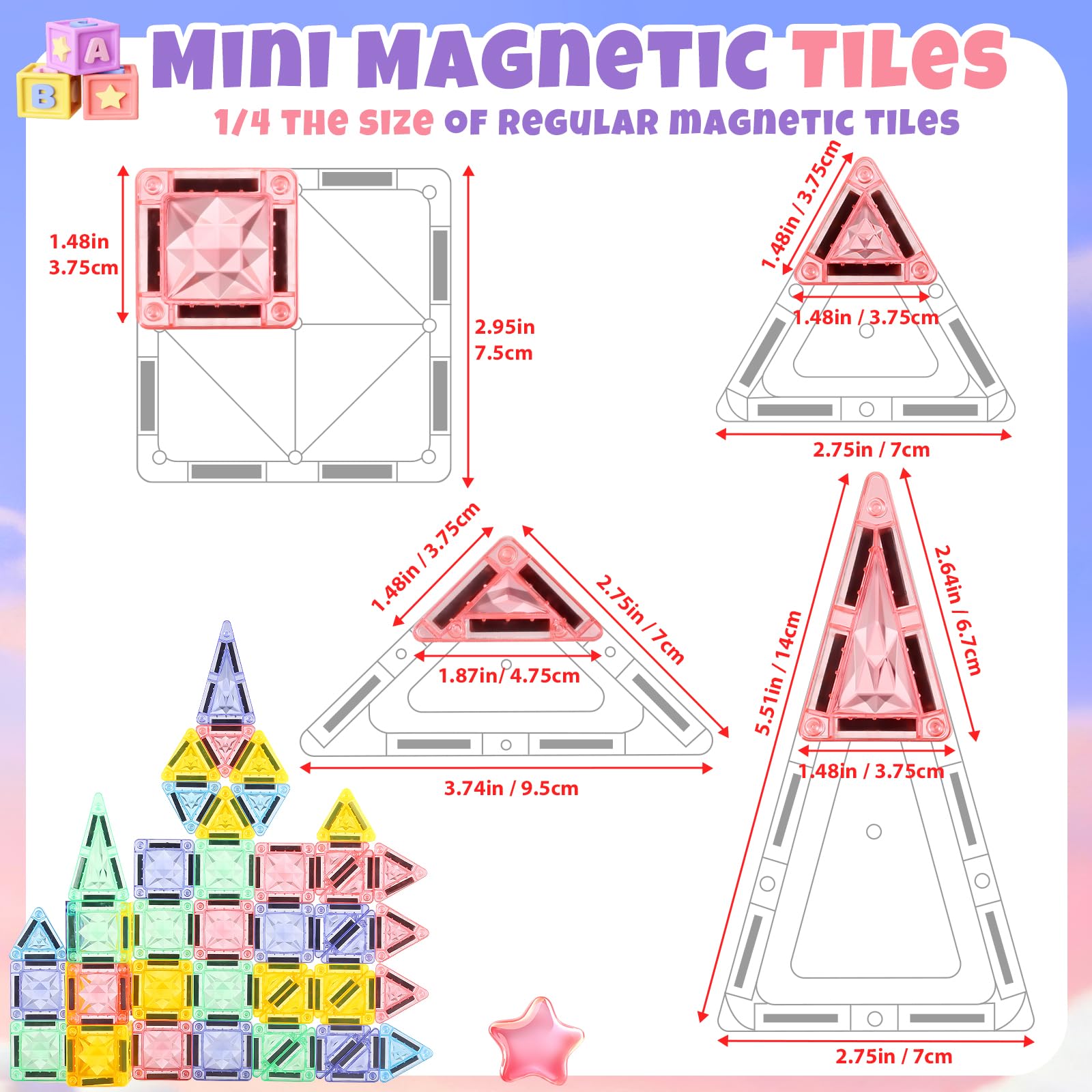GAGAKU Mini Bloques de Construcción Magnéticos 62 piezas Azulejos Magnéticos, Juguetes para niños a partir de 3 4 5 6+ años niños niñas Bloques Magnéticos Juguetes Sensoriales