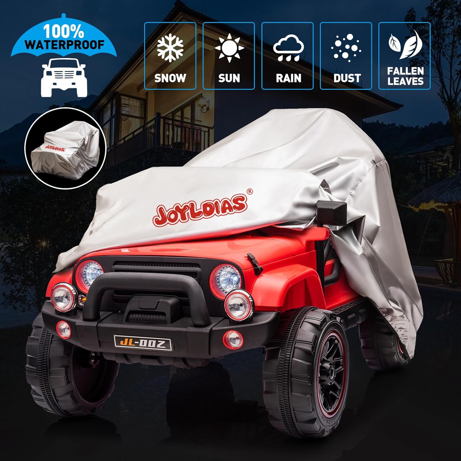 JOYLDIAS 2-Seater Ride On Truck and Car Cover, 12V7AH Battery Powered Toys Car for 2 Kids with Remote Control, Music, MP3, Bluetooth, LED Lights, 3 Speeds, Spring Suspension for Boys and Girls, Red