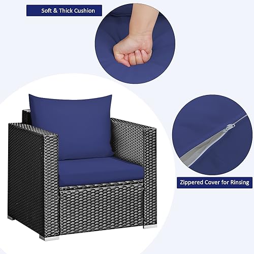 Miniatura 9 de COSTWAY Juego de muebles de mimbre de ratán para patio, mesa de sofá con cojín para patio, color negro