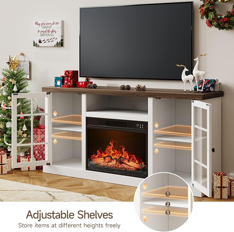 ONBRILL 59 Inch Fireplace TV Stand with 23" Electric Fireplace, White image 4