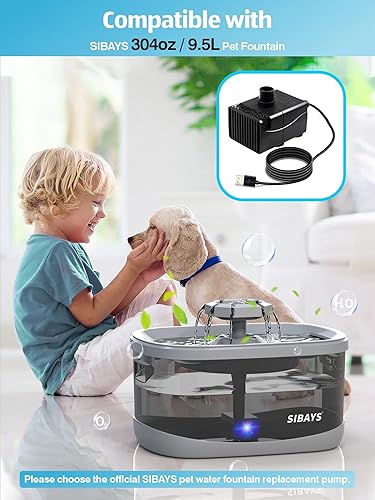 Miniatura 3 de SIBAYS Bomba de fuente de agua para gatos, bomba de repuesto de fuente de agua para mascotas para fuentes de agua para perros grandes de 9.5L2.5