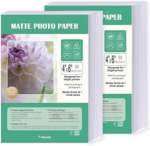 4x6 Matte Photo Paper for Inkjet Printer, Single Sided 4R Matt Paper 52lb, 200 Pack