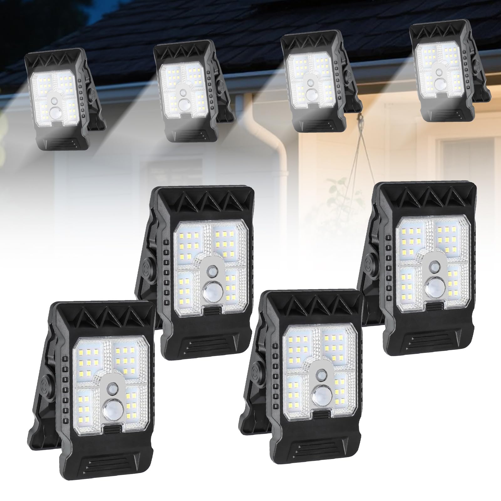 Luce solare a clip con sensore di movimento, 2026, luce LED portatile per esterni, per campeggio, 3 modalità, luci solari di movimento per esterni, impermeabile per recinzione, ponte, garage