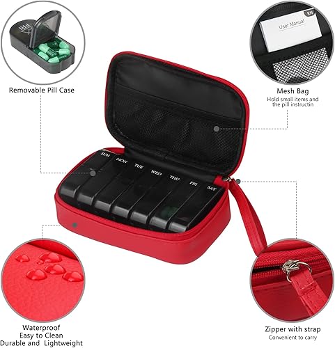 Miniatura 4 de Pastillero semanal de piel sintética 2 veces al día, pastillero diario AM PM para contener vitaminas, aceite de pescado, suplementos y medicamentos