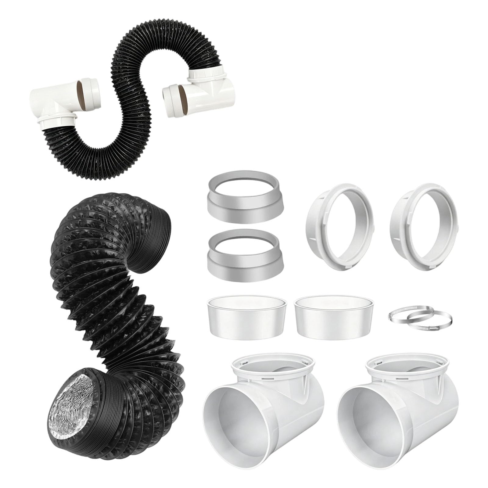 NRVTRE Full 4 Inch Diameter Dryer Exhaust Setup with Flexible Tubing and Wall Mounted Louvered Vents Dryer Vent Seal