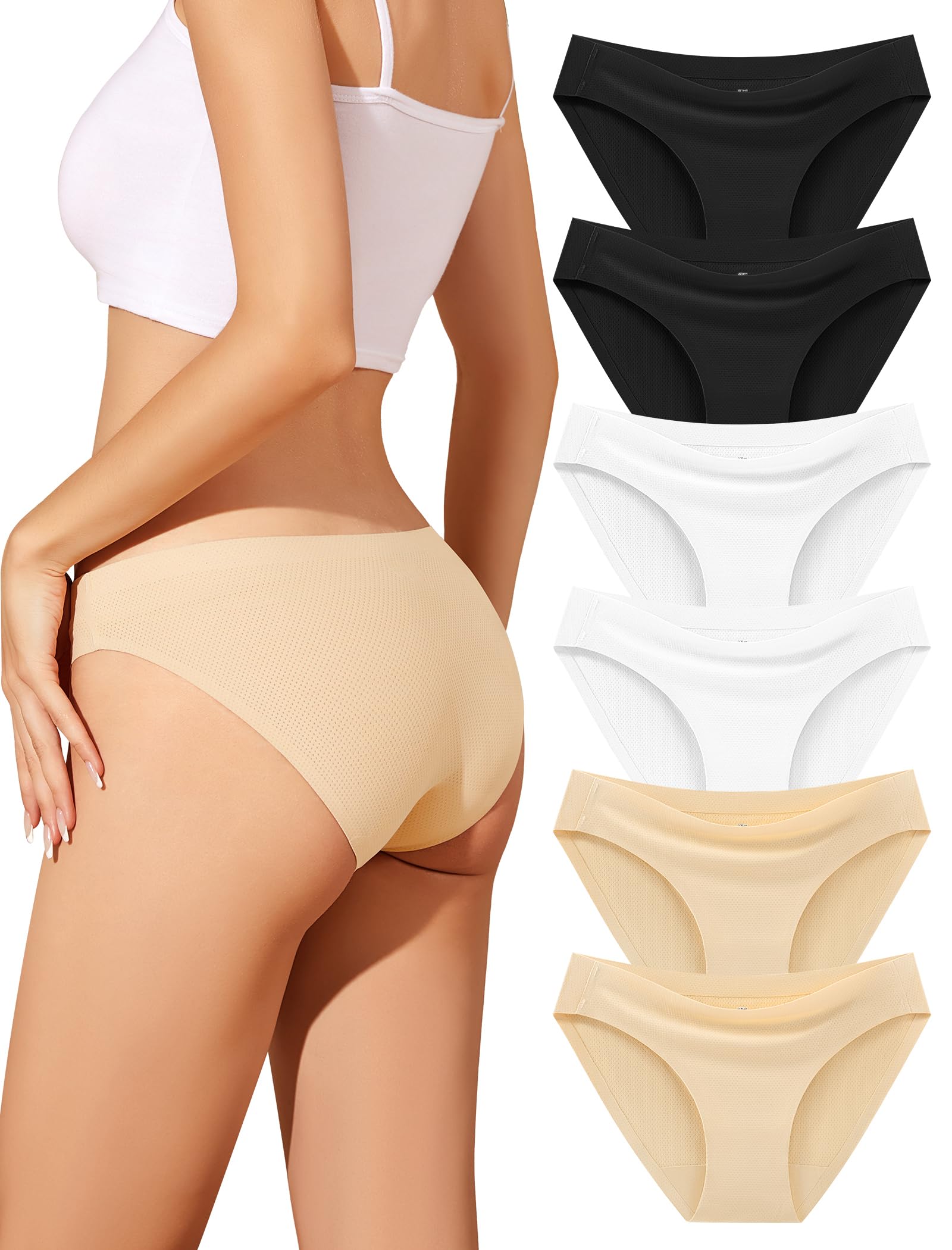 Ansukoo Majtki Damskie,Bezszwowe Bielizna Damska,Niski Stan Figi | Women Underwear,Sportowe Kobiet MięKka Panties,Wielopak 6 Sztuk