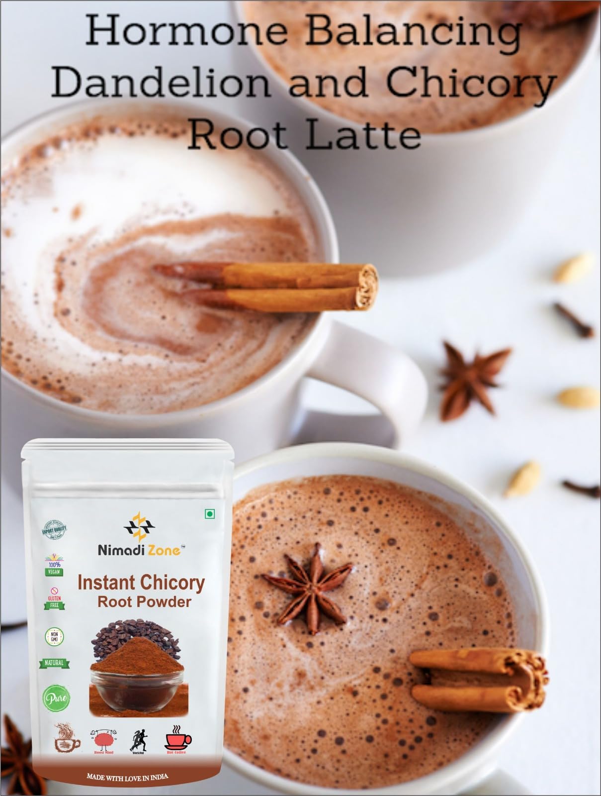 Nimadi Zone 100% Pure Instant Chicory Root Powder | Earthy Coffee Flavor Powder | High in Fiber | Varied Culinary Uses i.e Ideal for Smoothies & Baking (500 grams) - Image 4 thumbnail