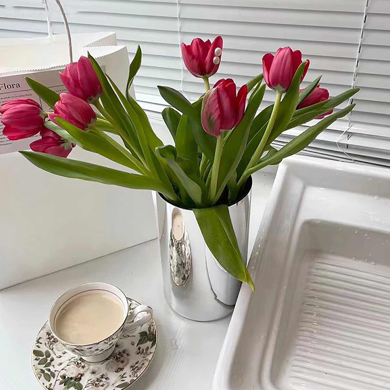 ksamwjf Robuste runde Vase aus verspiegeltem Chrom, glänzende Metallblumenvase, luxuriöse dekorative Vasen Herzstück für Zuhause Hochzeit